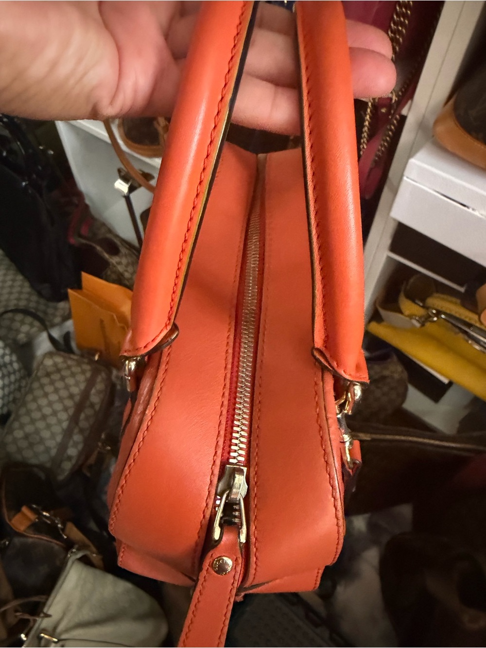 Gucci Orange Embossed Leather Satchel with Top Handles - Picture 13 of 15